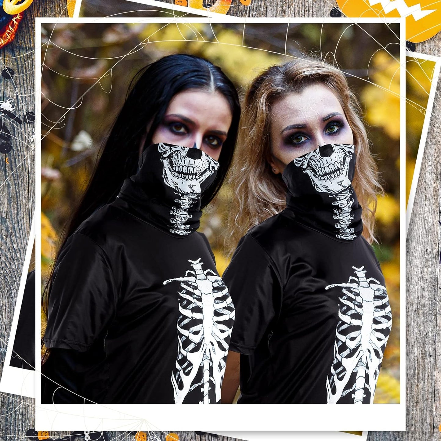 Skeleton Shirt and Skull Mask, Women Halloween Costume Skeleton T Shirt Skull Face Bandana Neck Rib Costume(Xl)