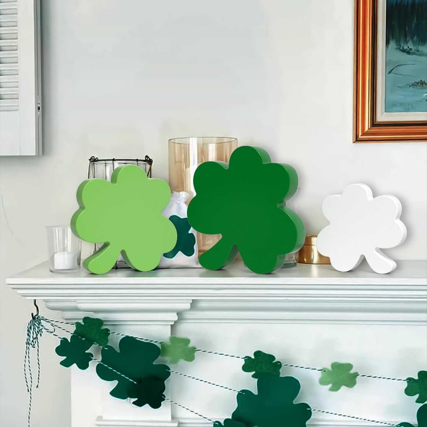 Valentine'S Day/St. Patrick'S Day Decorations Tiered Tray Decor, 6 Pcs Heart and Shamrock Wooden Signs Table Decor for Home Kitchen Office