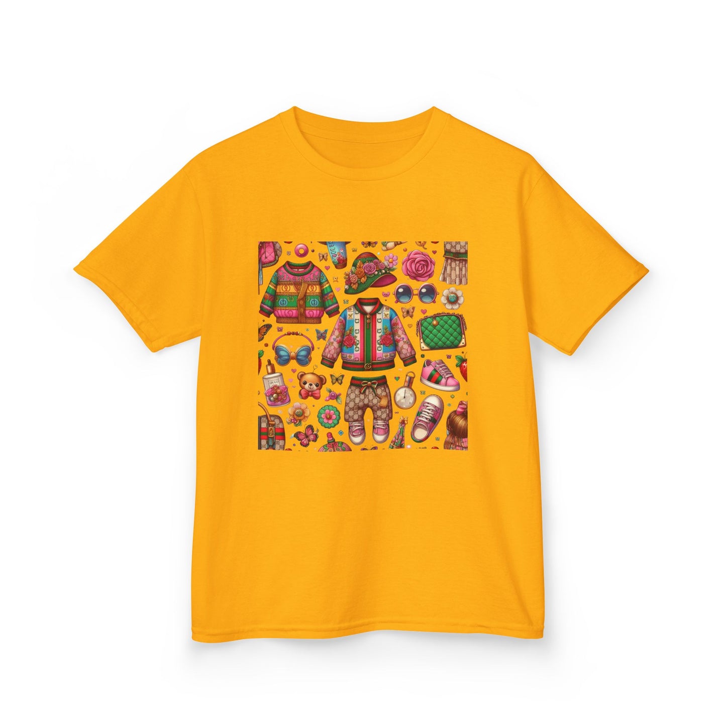 Whimsical Gucci-Inspired Kids' Tee with Fun Patterns for Playful Days