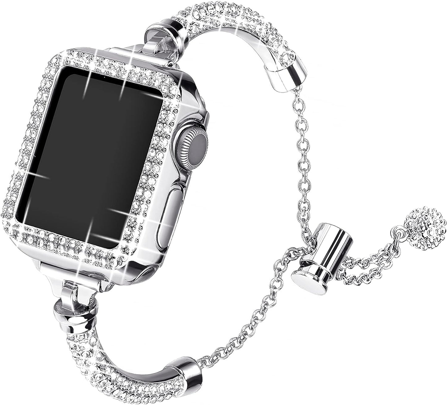 Bling Band and Case Compatible with Apple Watch Band 38Mm 40Mm 41Mm 42Mm 44Mm 45Mm, Women Dressy Metal Bracelet with Rhinestone Bumper for Iwatch Series 9/8/7/SE/6/5/4/3/2/1