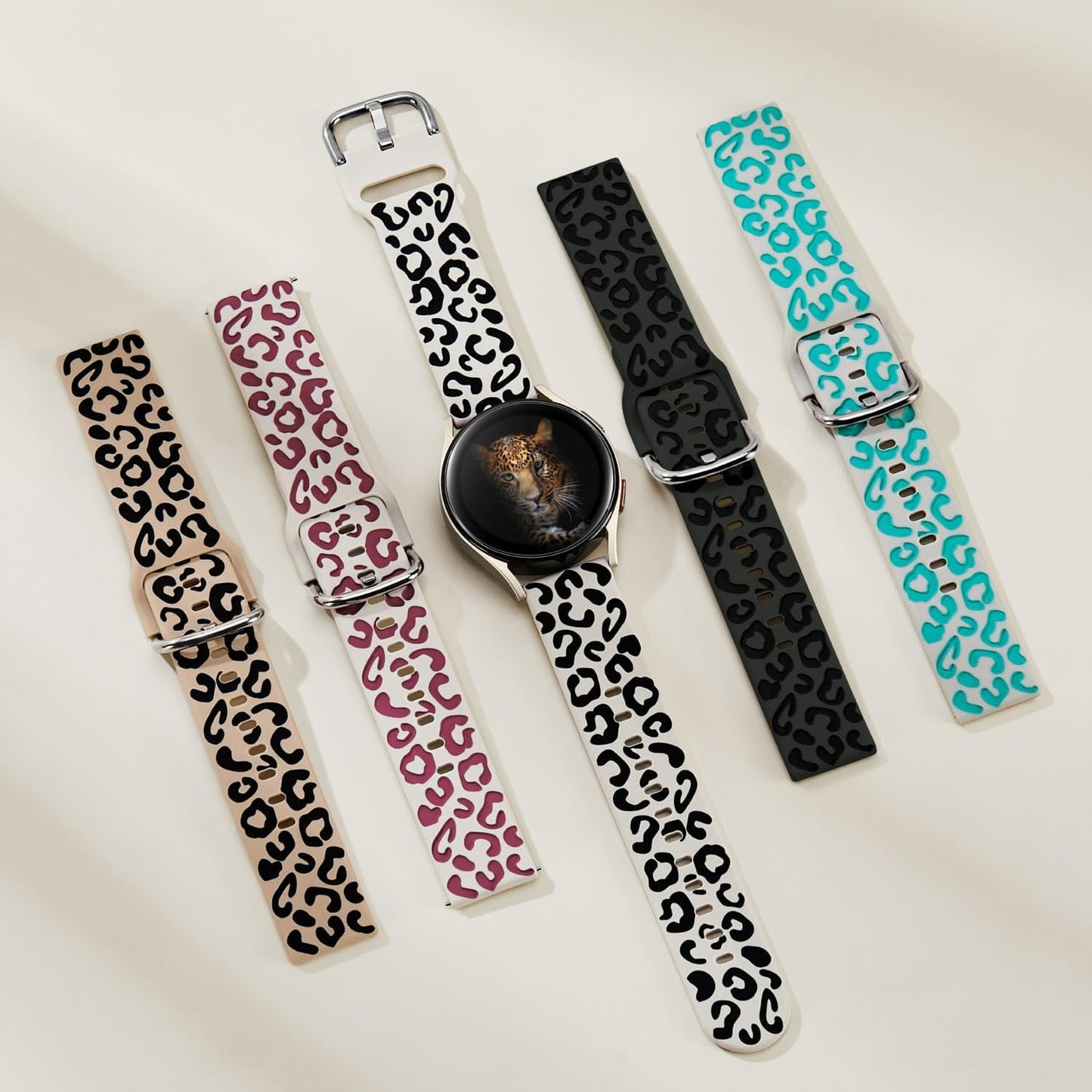 Leopard Watch Band Compatible with Samsung Galaxy Watch Series 7, FE, 6, 5, 4, Galaxy Watch 6 Classic/Watch 4 Classic/Watch 5 Pro, Soft Silicone Cheetah Sport Wristband for Samsung Active2/Galaxy Watch3 41MM Wristband, 1-PACK
