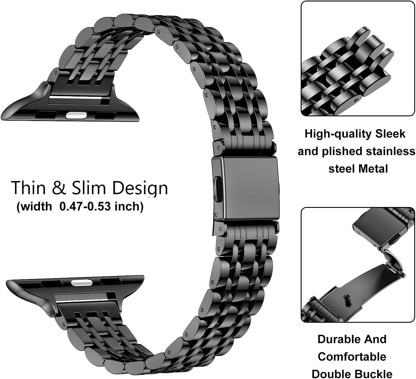Slim Metal Band Compatible with Apple Watch Band 41Mm 40Mm 38,Mm,Dressy Stainless Steel Chain Strap for Women Iwatch Bands Series 9 8 7 6 5 4 3 2 1 Se,Black