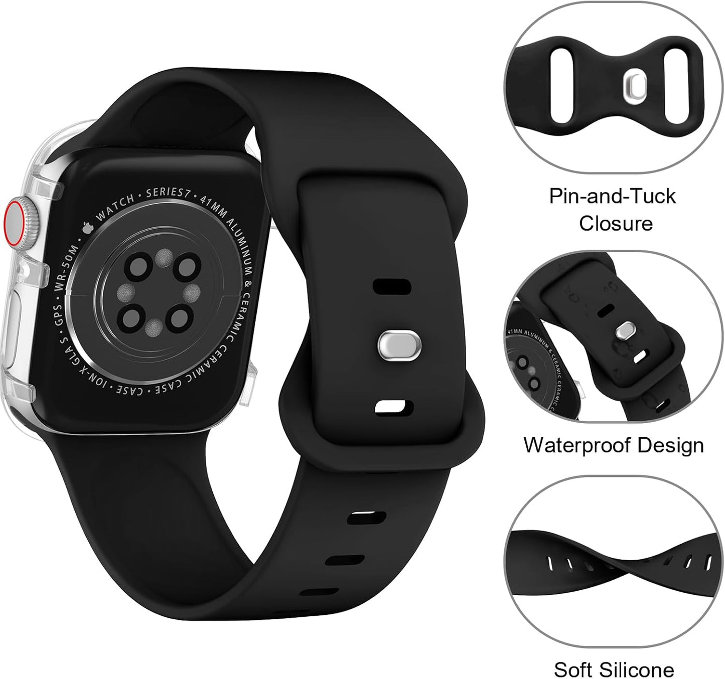 Sport Band Compatible for Apple Watch Band 41Mm 40Mm 38Mm 42Mm 46Mm 45Mm 44Mm 49Mm with Bumper Case, Women Girl Men Soft Silicone Strap for Iwatch Series 10 9 8 7 6 / SE 5 4 3 2 1 Ultra