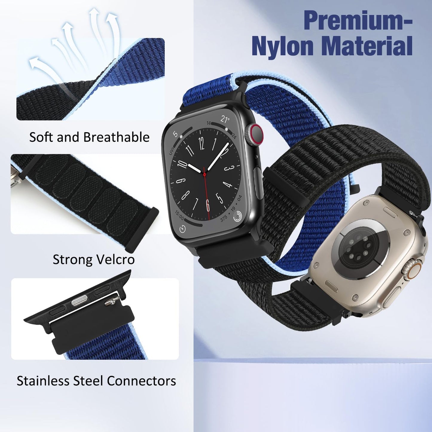 Nylon Sport Band Compatible with Apple Watch Band 38Mm 40Mm 41Mm 42Mm 44Mm 45Mm 49Mm Women Men, Adjustable Breathable Braided Replacement Strap for Iwatch Series 9 8 7 6 5 4 3 2 1 SE Ultra 2/1