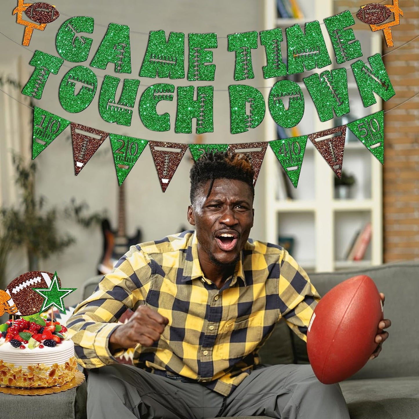 26 Pcs Superbowl Party Decorations 2025, Football Game Time Touch down Banner and Cake Topper, Cup Sticker, Football Party Decor, Super Bowl Party Supplies for Sport Tailgate Game Day Party