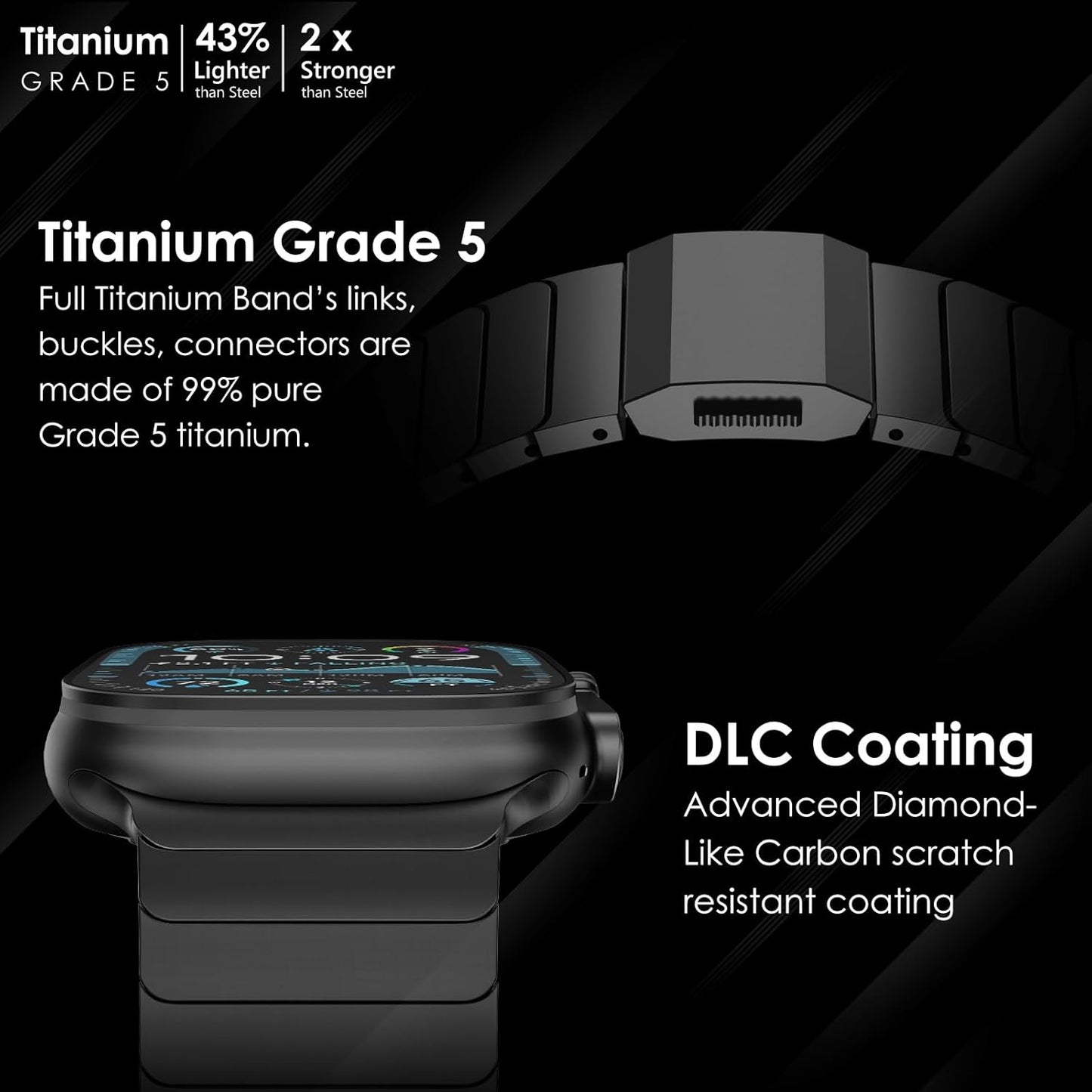 Titanium Band for Apple Watch Band, Lightweight Titanium Metal Strap for Apple Watch Ultra 2/Ultra 49Mm, Series 10 46Mm, 9/8/7 45Mm, SE2/6/5/4 44Mm, 3/2/1 42Mm, Black with Magnetic Clasp
