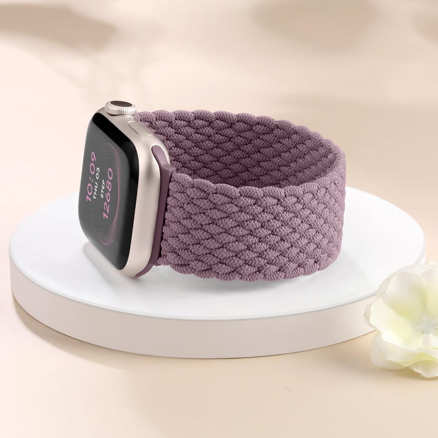 Braided Solo Loop Compatible with Apple Watch Bands 44Mm 45Mm 42Mm 49Mm Women Men, Stretchy Soft Woven Nylon Elastic Strap Wristband for Iwatch Series 9/8/7/6//5/4/3/2/1/Se/Ultra,Smoke Violet