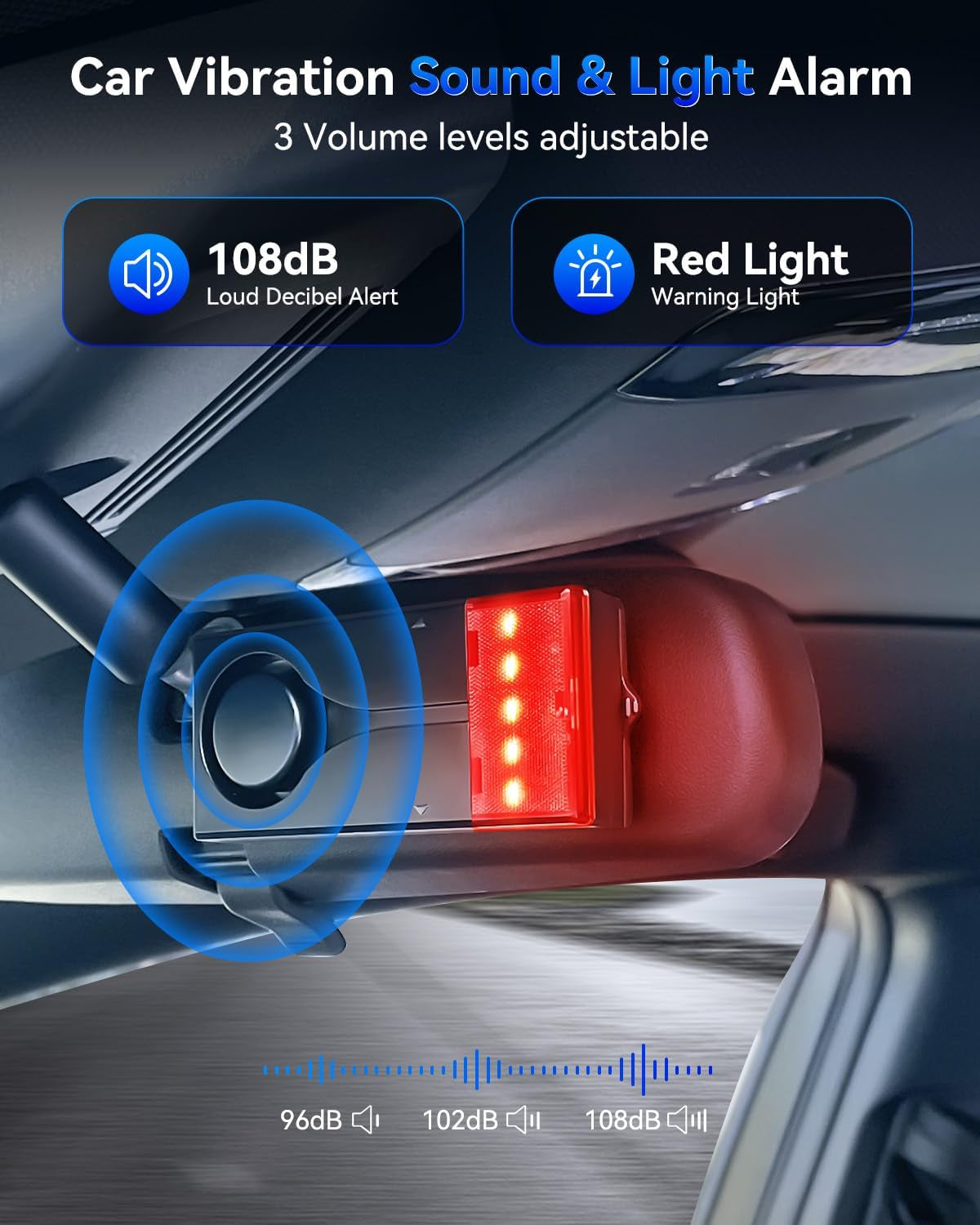 108Db Car Alarm System, Car Anti-Theft Vibration Sensor Alarm & Red Light Alarm, Wireless Remote anti Theft Car Device with Magnetic Install Design for Car, Truck (2 Alarm)