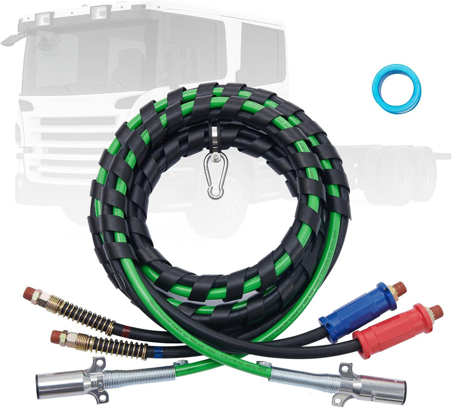 15FT Semi Truck Air Lines Kit with 2PCS Glad Hands, 3-In-1 Air Hoses & 7 Way ABS Electric Power Line, with 2PCS Gladhand Handles, 4PCS Seals and Tender Spring Kit for Semi Truck Trailer Tractor TRUCK DRIVER