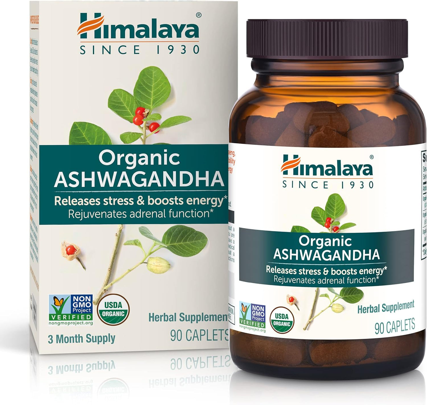 Organic Ashwagandha, 60 Day Supply, Herbal Supplement for Stress Relief, Energy Support, Occasional Sleeplessness, Organic, Non-Gmo, Vegan, Gluten Free, 670 Mg, 60 Caplets TLBH