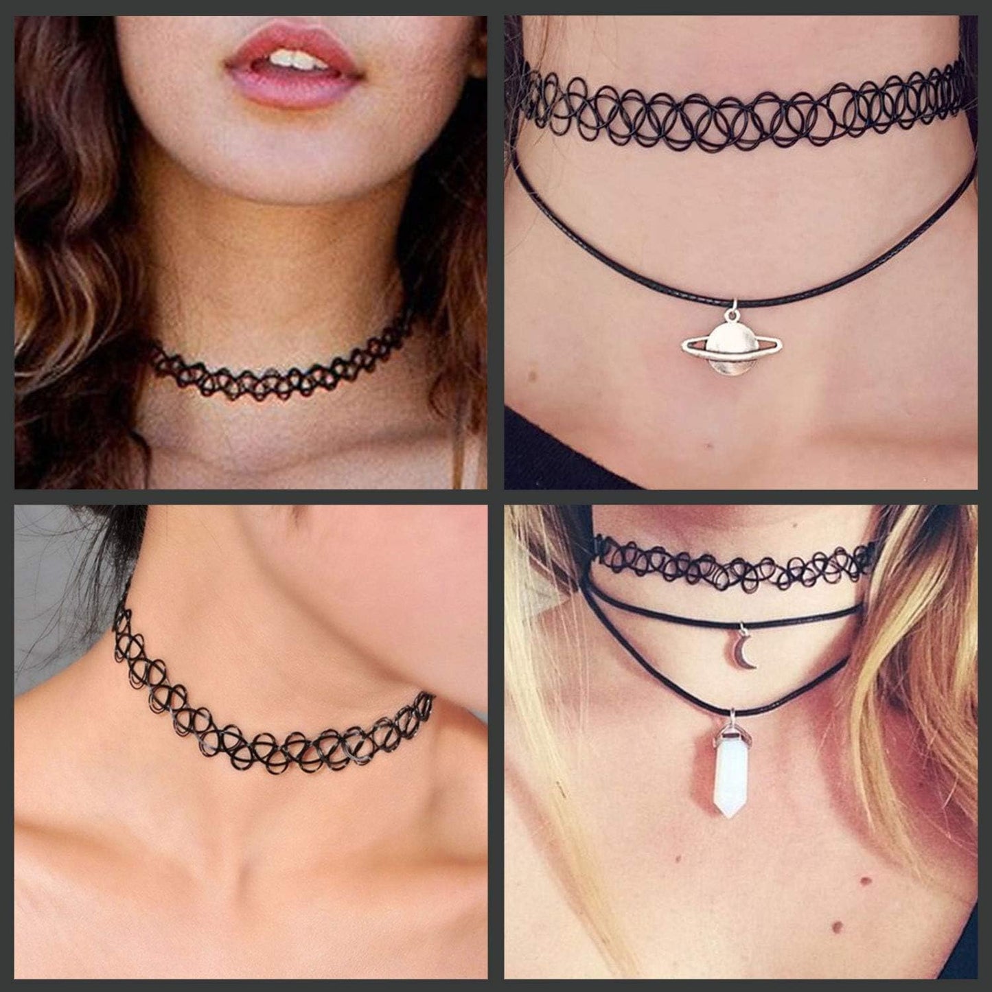 12PC Tattoo Choker Necklace - 90S Accessories 2000S Jewelry Y2K Fashion Vitange Trendy - Pink Blue Green Colorful Rainbow Goth Black - Stretchy Elastic Necklace