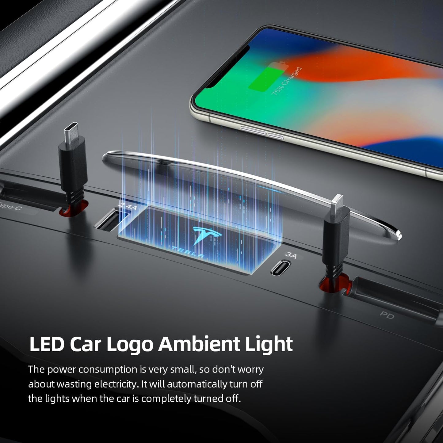 Tesla USB Hub for 2021 2022 Tesla Model 3 Model Y, Retractable Hub Docking Station with Fast Charging Cable Multi Port,Tesla Accessories Docking Station of Center Console for Model 3/Y