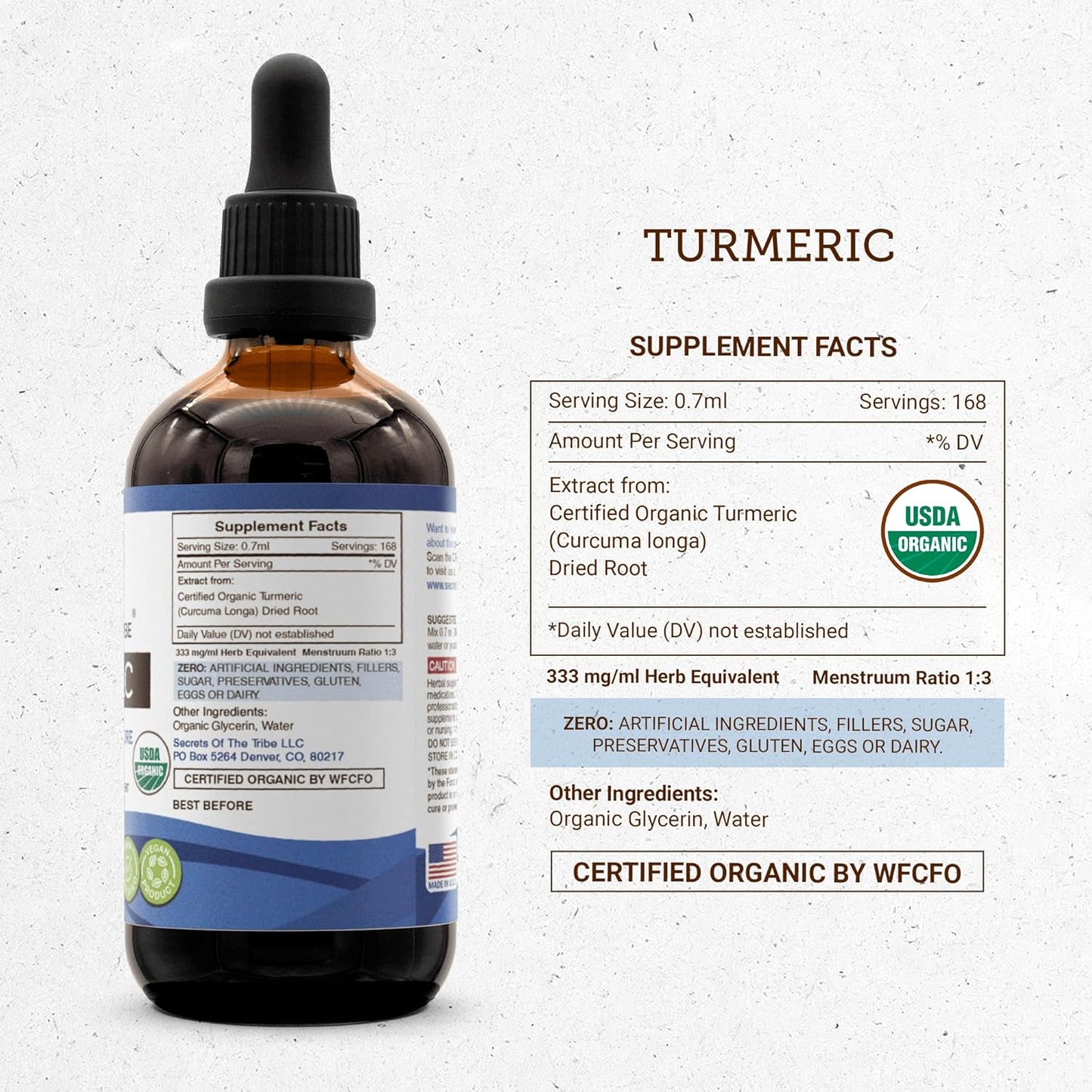 Turmeric USDA Organic Tincture | Alcohol-Free Extract, High-Potency Herbal Drops, Healthy Joints | Made from 100% Certified Organic Turmeric (Curcuma Longa) Dried Root (4 Oz) TLBH