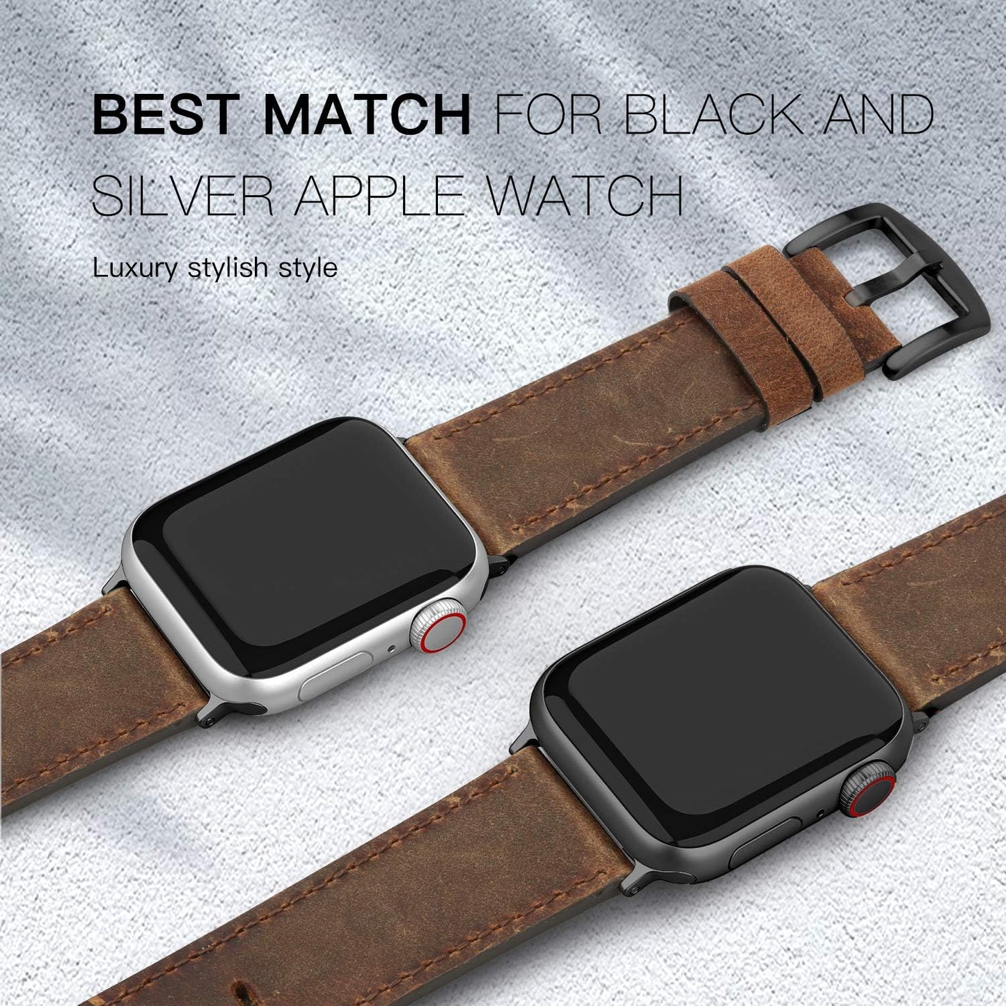 Leather Bands Compatible with Apple Watch 49Mm 46Mm 45Mm 44Mm 42Mm Band Men Women, Vintage Genuine Leather Wristband Replacement Band Compatible for Apple Watch Iwatch Series 10 9 8 7 6 5 4 3 2 1 SE2 SE