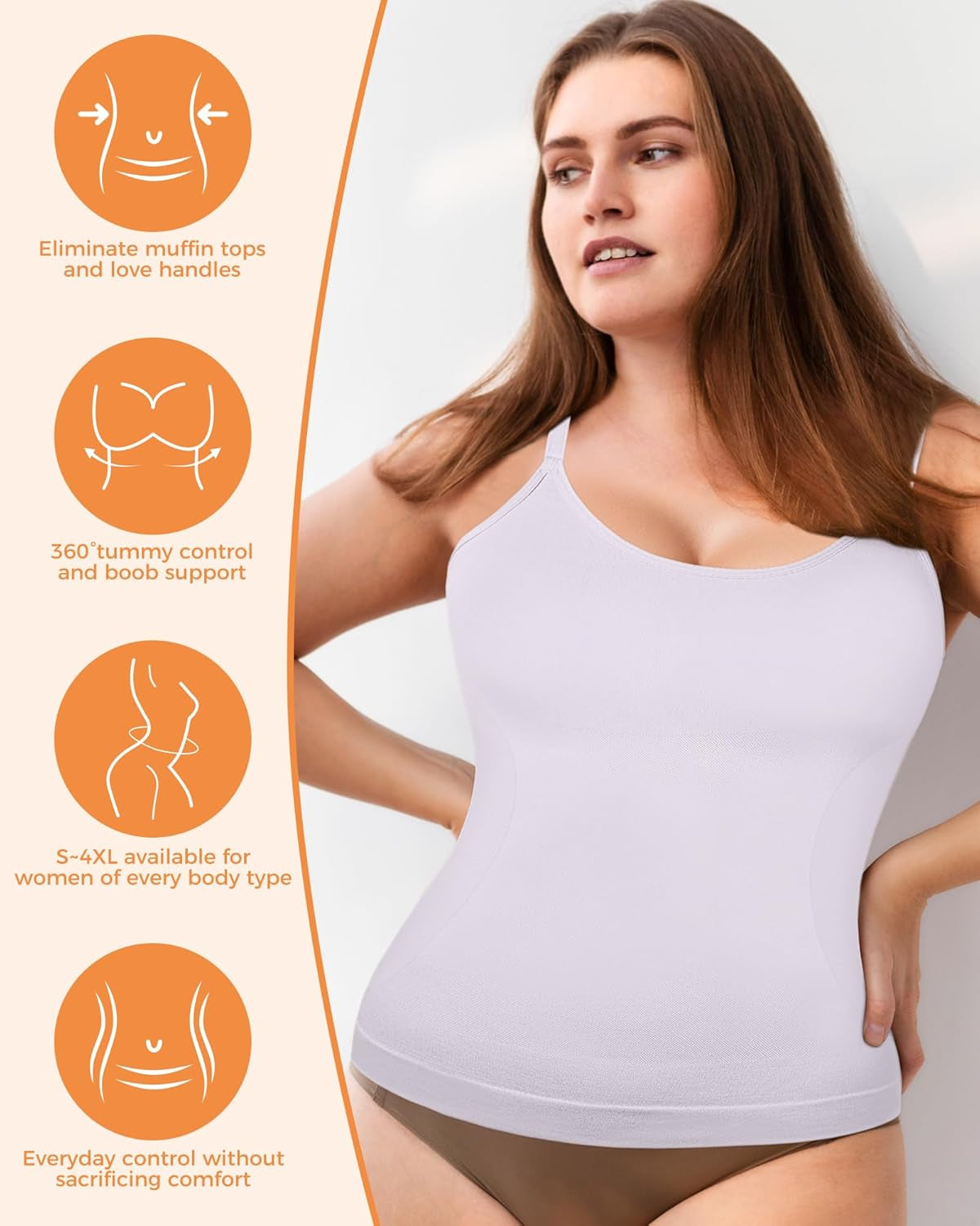 Women'S Shapewear Tummy Control Scoop Neck Camisole Tops for Women Seamless Compression Tank Top Regular and plus Size