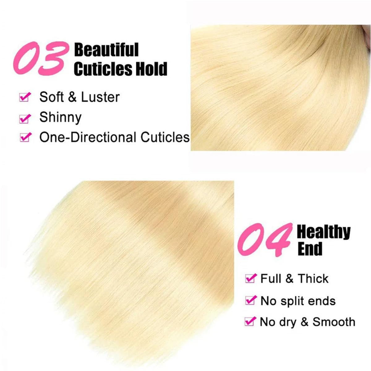 613 Blonde Bundles Human Hair Straight Hair 3 Bundles Human Hair 12A Brazilian Virgin Human Hair 613 Human Hair Weave Extensions 11Oz/Pak(Do200%-300% Density Wig)12 14 16Inch