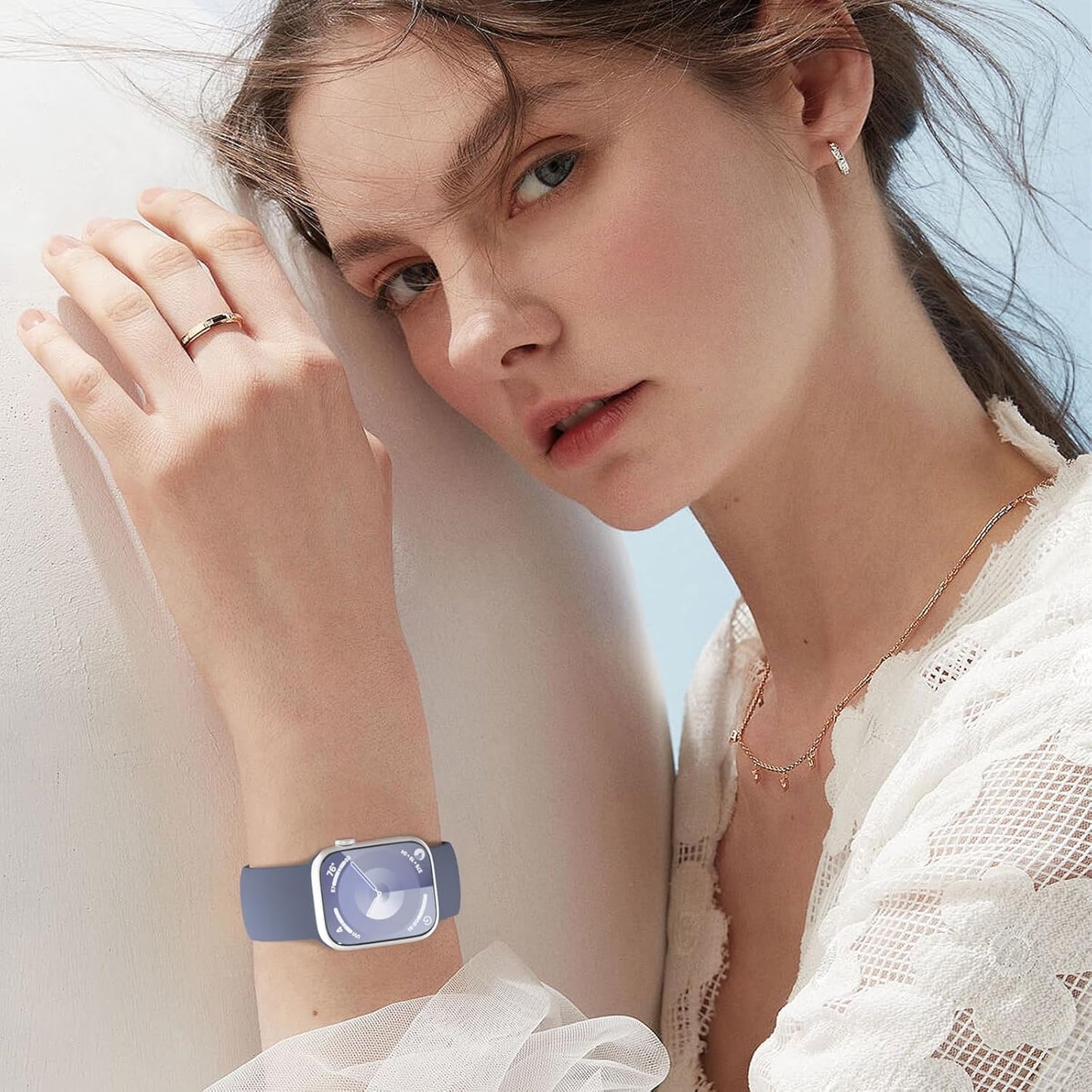 Extra Widened Silicone Bands Compatible with Apple Watch 38Mm 40Mm 41Mm 42Mm 44Mm 45Mm 49Mm, Replacement Soft Sport Strap Wristbands for Iwatch Series 9/8/7/6/5/4/3/2/1 Ultra SE Women Men, Blue Gray