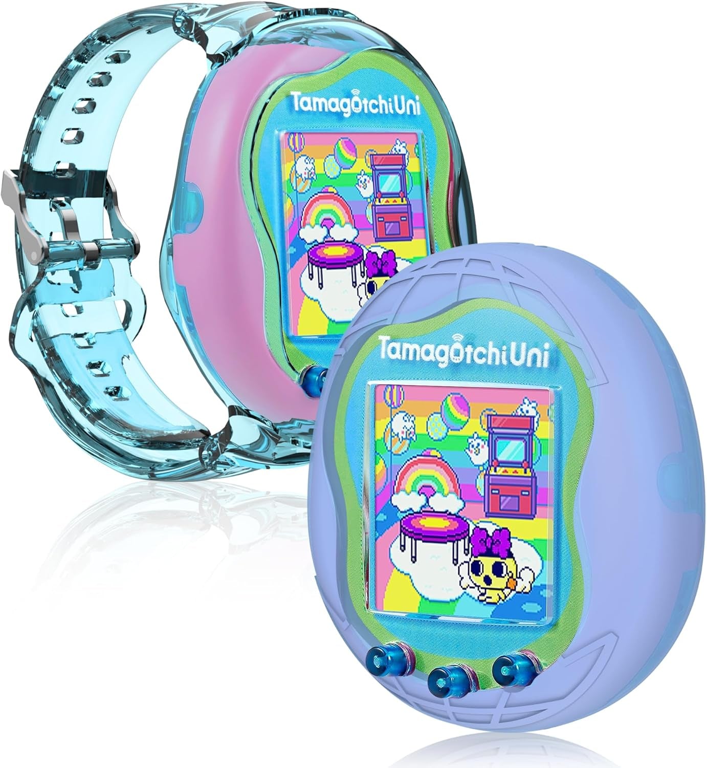 2 Pack Case for Tamagotchi Uni, Silicone Case + TPU Band Protective Cover for Tamagotchi Uni Interactive Virtual Pet Game Machine(Rose Red+Pink) ZOUSA