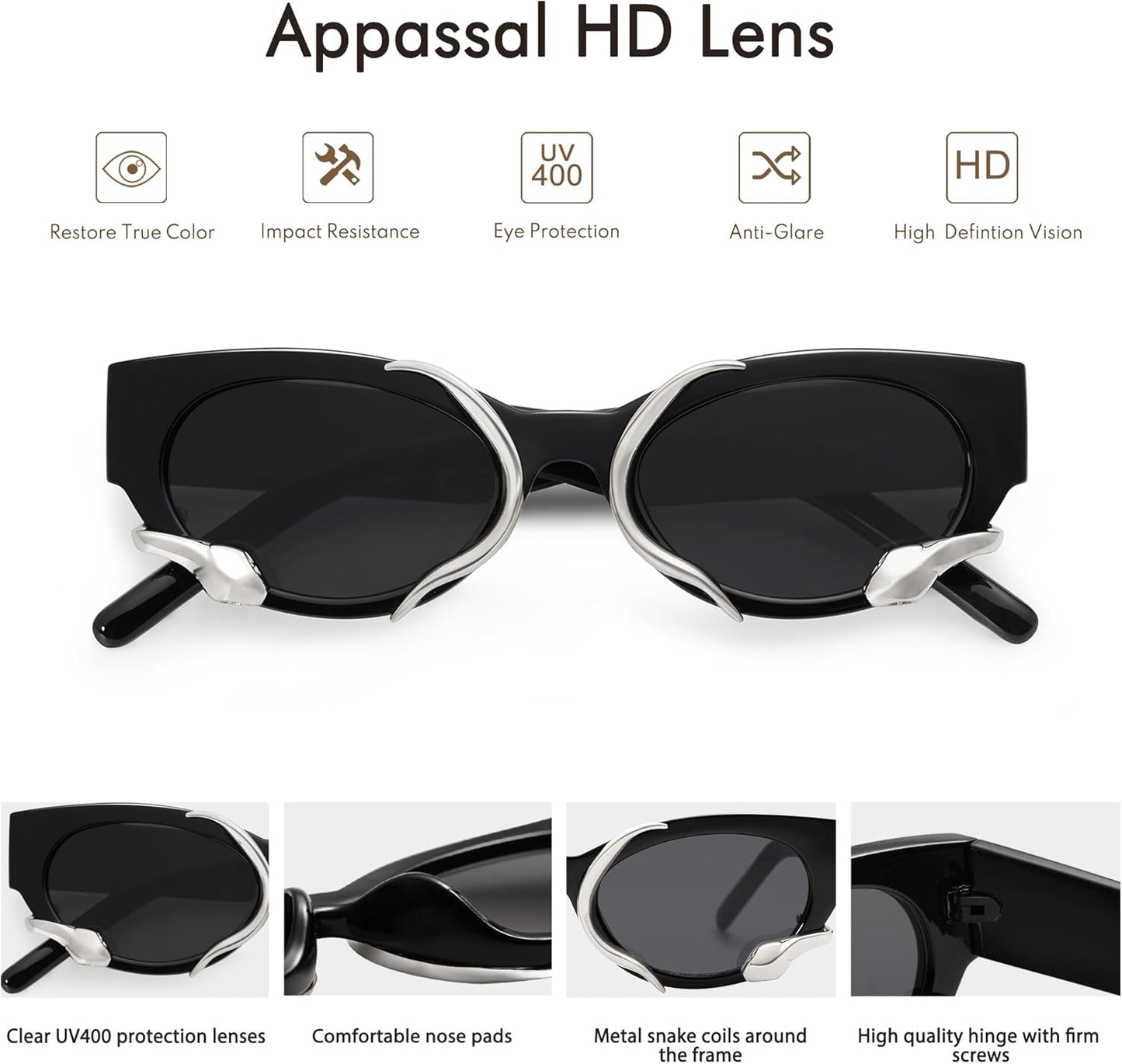 Trendy Sunglasses for Women Men Vintage Narrow Cateye Metal Snake Sunnie Y2K Accessories AP3621
