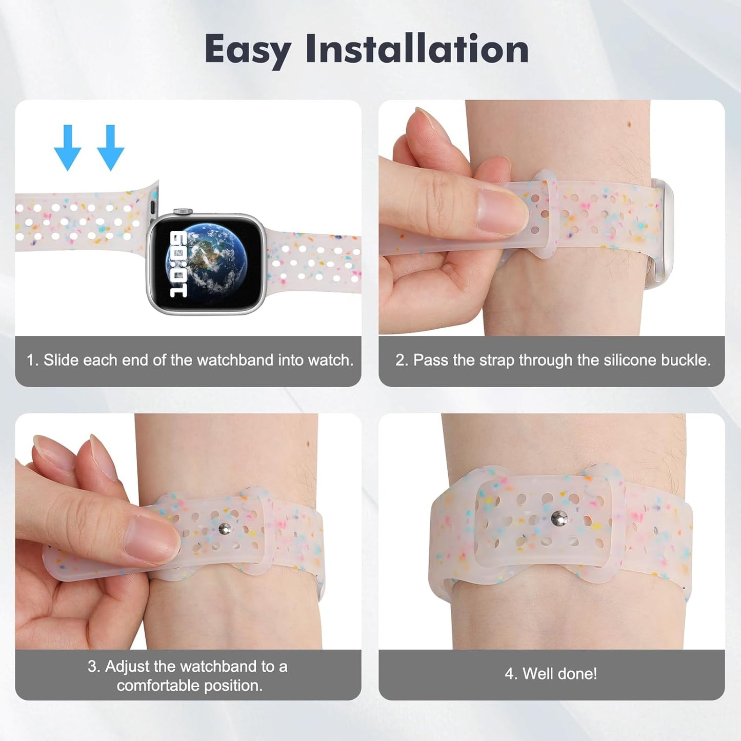 Sport Band Compatible with Apple Watch Band Ultra/Ultra2 49Mm/Series 10/9/8/7/6/5/4/3/2/1/SE 38/40/41/42/44/45/46Mm,Colorful Flakes Recycled Silicone Watchband Breathable Replacement Bands
