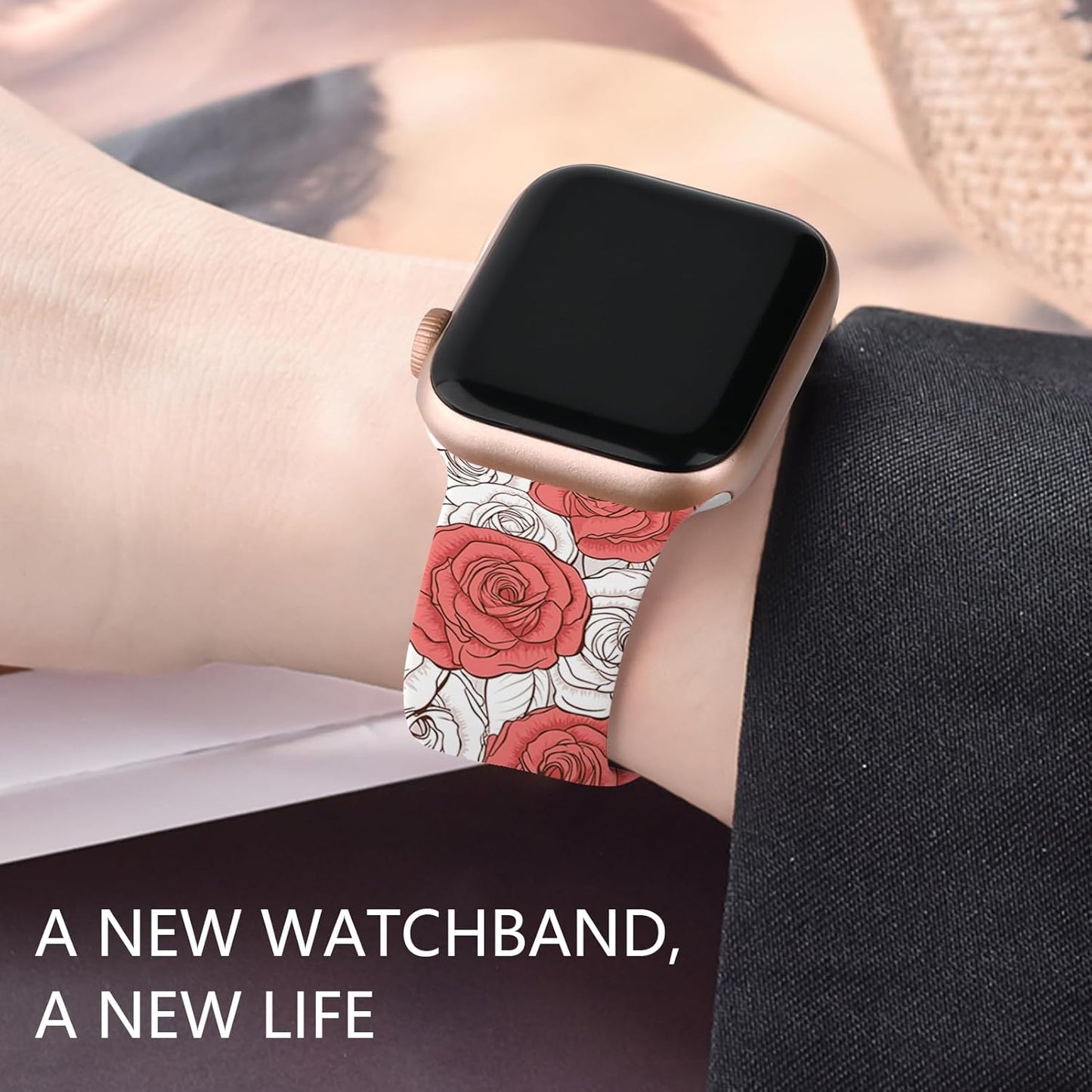 Floral Silicone Band Compatible with Apple Watch Bands for Women, 38Mm 40Mm 41Mm 42Mm 44Mm 45Mm 49Mm, for Iwatch Band Series 9 SE Ultra 8 7 6 5 4 3 2 1