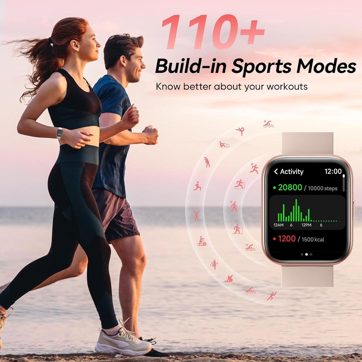 Smart Watches for Women, 1.8'' Alexa Built-In Fitness Tracker Watch with Bluetooth Calls, IP68 Waterproof, Heart Rate/Sleep/Spo2 Monitor, 110 Sports Modes Compatible with Android & Iphone