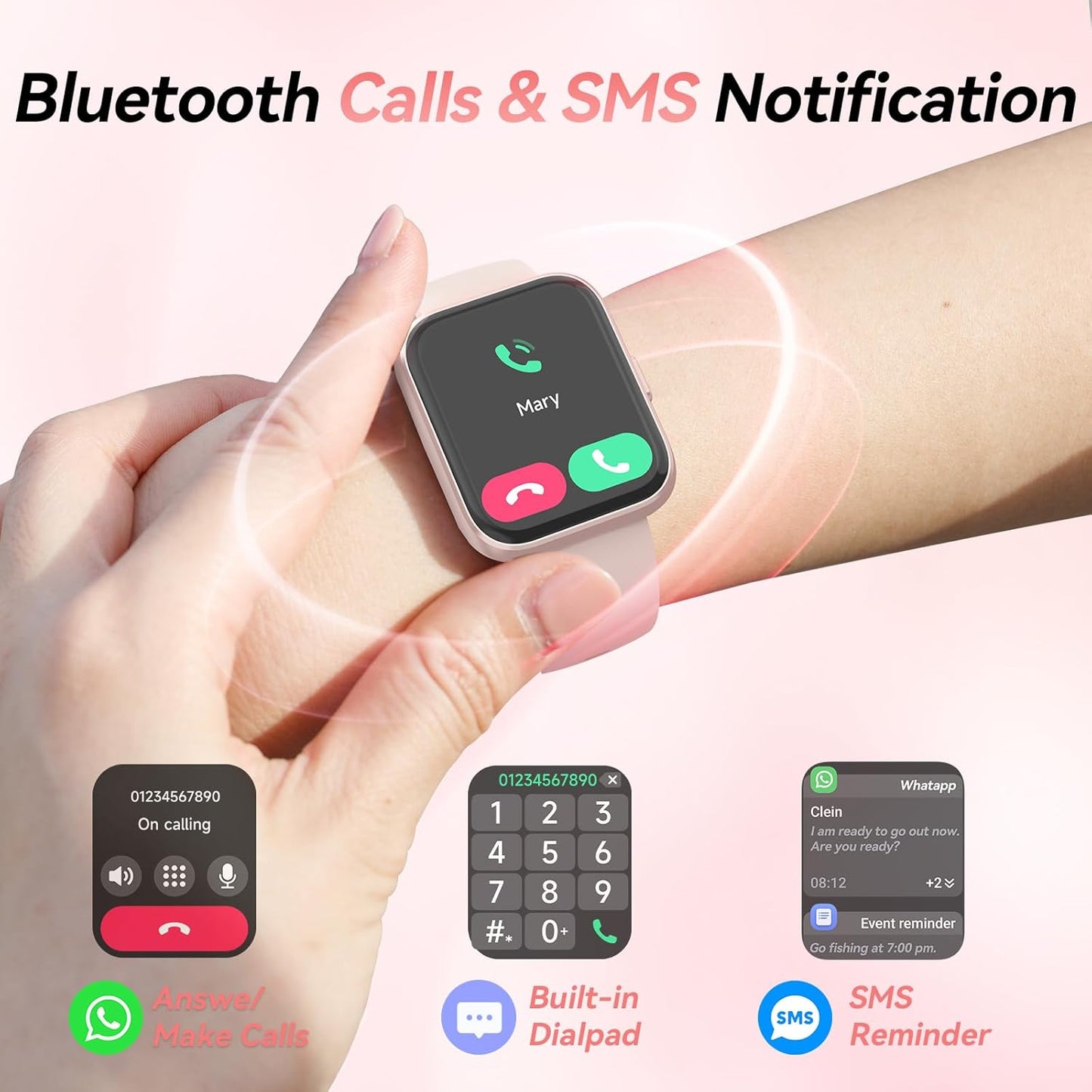 Smart Watches for Women, 1.8'' Alexa Built-In Fitness Tracker Watch with Bluetooth Calls, IP68 Waterproof, Heart Rate/Sleep/Spo2 Monitor, 110 Sports Modes Compatible with Android & Iphone