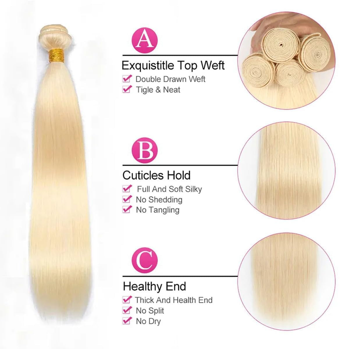 613 Blonde Bundles Human Hair 613 Straight Human Hair Bundles 12A Grade 100% Unprocessed Brazilian Virgin Human Hair 1 Bundle Blonde Hair Weave Bundles 3.5Oz/Bundle 18 Inch