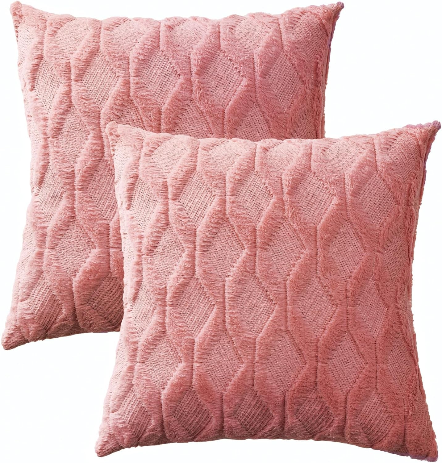 Pack of 2 Faux Wool Throw Pillow Covers 20X20 Inches Decorative Farmhouse Velvet Couch Pillow Case Soft Plush Square Boho Cushion Pillowcase, Embroidery, Geometric, Home, Coral Red