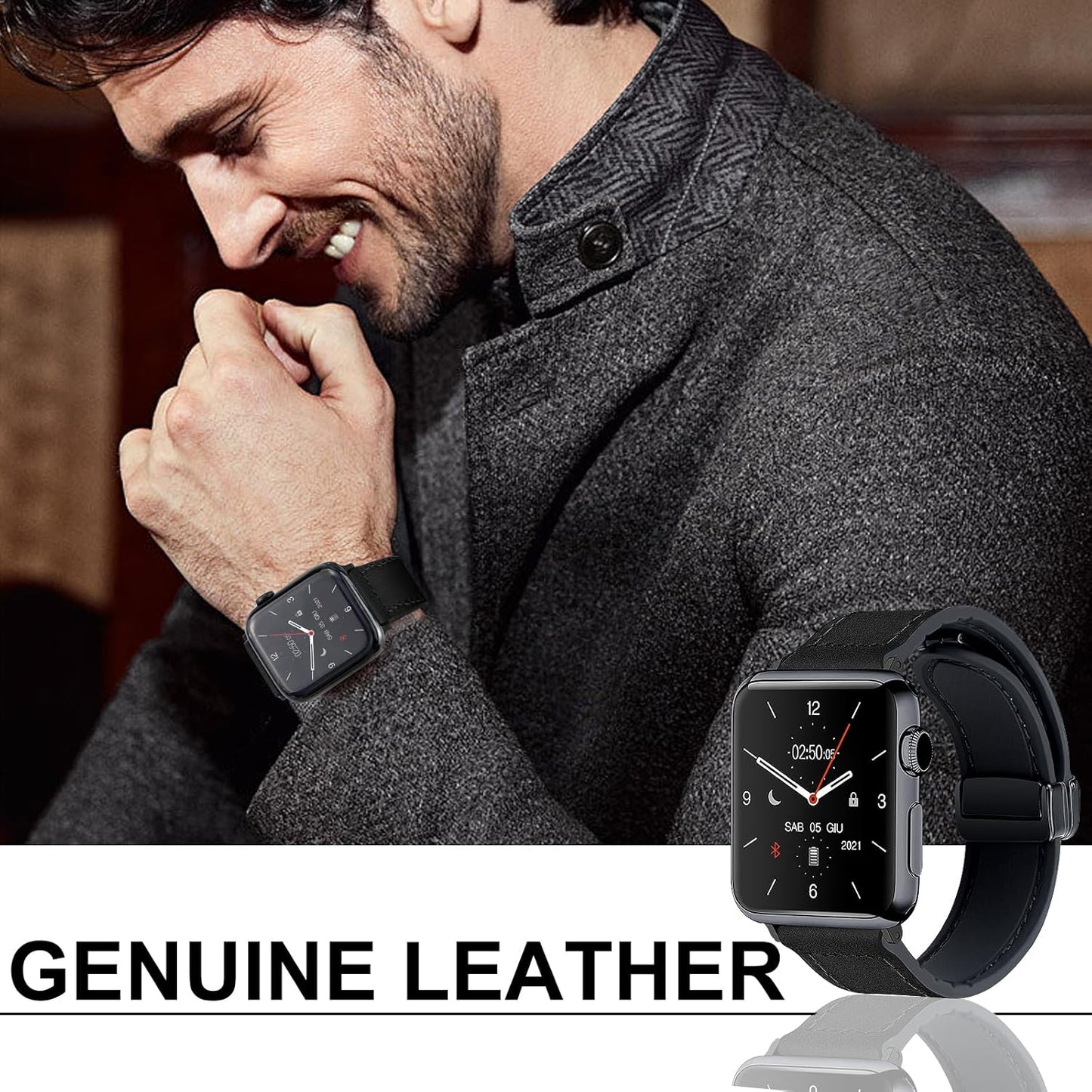 Magnetic Leather Bands Compatible and Rugged Nylon Band with Apple Watch Combination Set