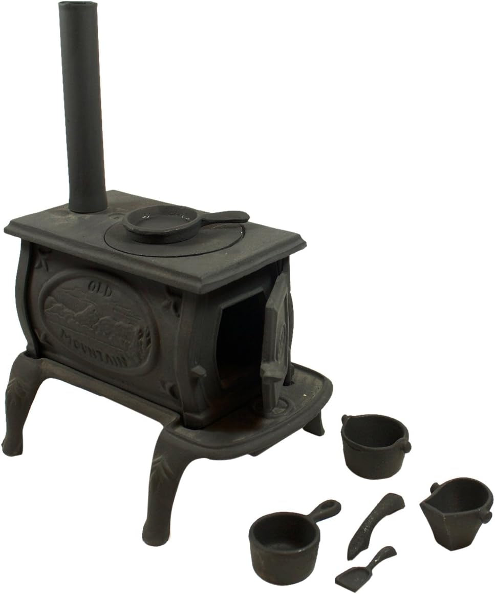 Black Mini Pot Belly Stove Set with Accessories, 13-Inch, Cast Iron