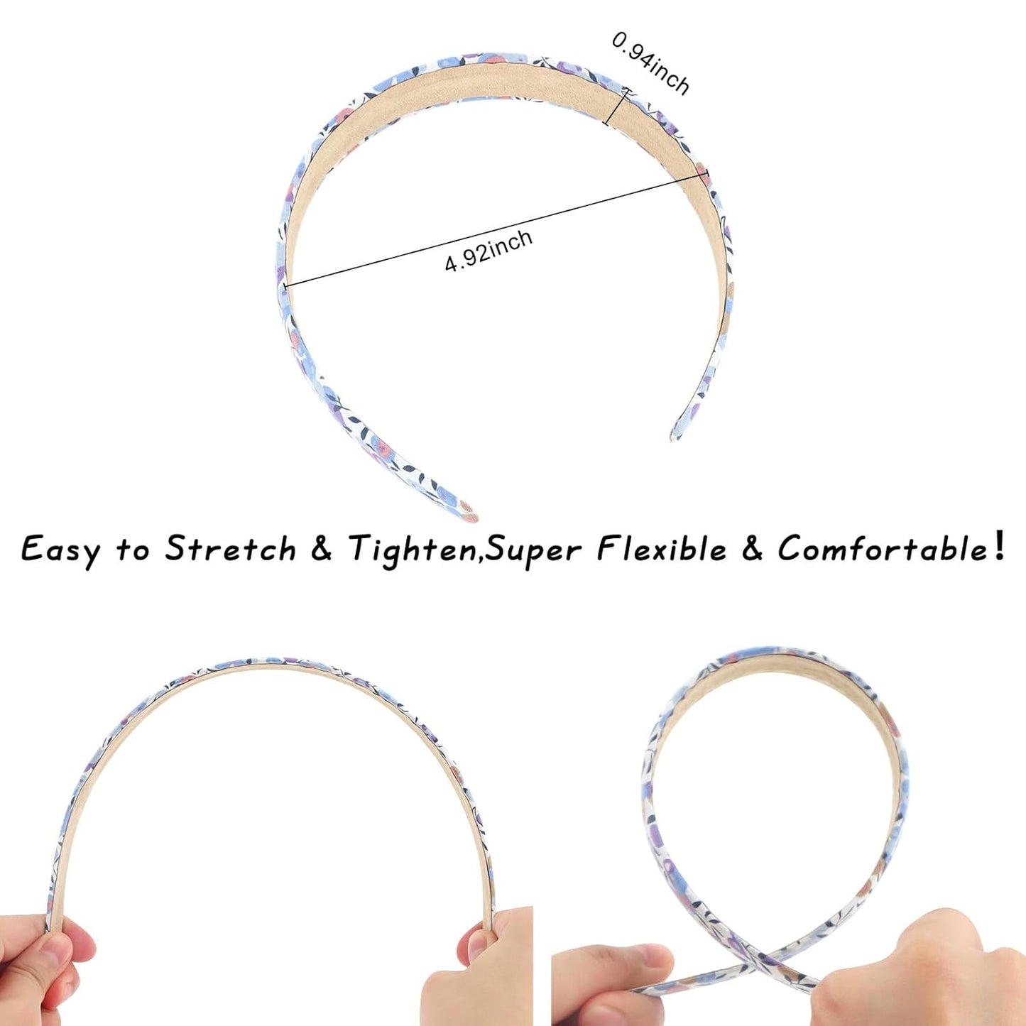 12Pcs Headbands for Women Girls Summer Flower Floral Plain Checked Plaid Printed Headbands Hairbands Y2K Diy Costume Hair Accessories Women Girls Diademas Coreanas Para Mujer Gifts
