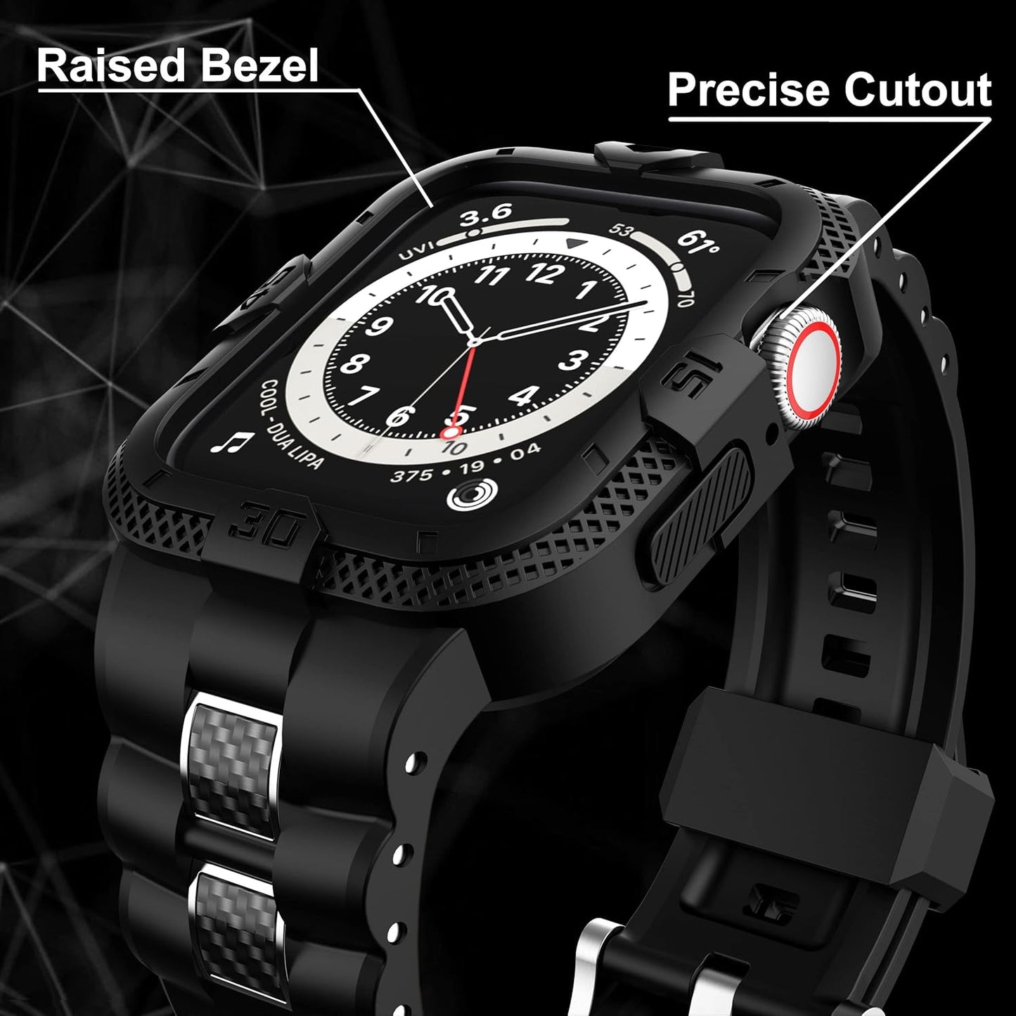 Bands Compatible for Apple Watch Band 41Mm 40Mm 38Mm, Men Sport Rugged Band with Protective Case for Watch Series 9 8 7/Series 6 SE 5 4 3, Black