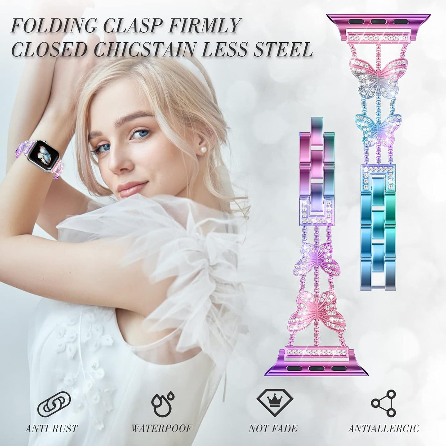 Add Sparkle to Your Watch with the Metal Diamond Starlight Band - Compatible with Apple Watch Series 8/7/6/5/4/3/2/1/Se/Ultra - Shiny and Stylish for Women in Sizes 38Mm 40Mm 41Mm 42Mm 44Mm 45Mm 49Mm