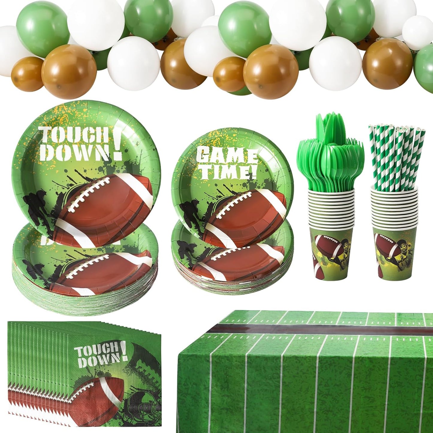 265PCS Football Party Supplies with Balloons Tablecloth, Football Paper Plates and Napkins Decorations for 24 Guests, Disposable Dinner Dessert Dinnerware Sets for Parties Supplies
