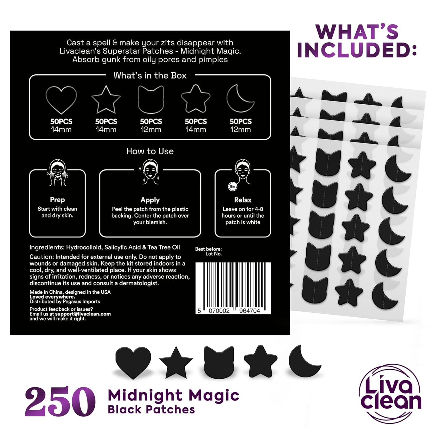 250CT Black Star Pimple Patches Midnight Magic W/Salicylic Acid & Tea Tree Oil - Pimple Patches for Face, Hydrocolloid Acne Patch, Cute Face Stickers, Zit Patch