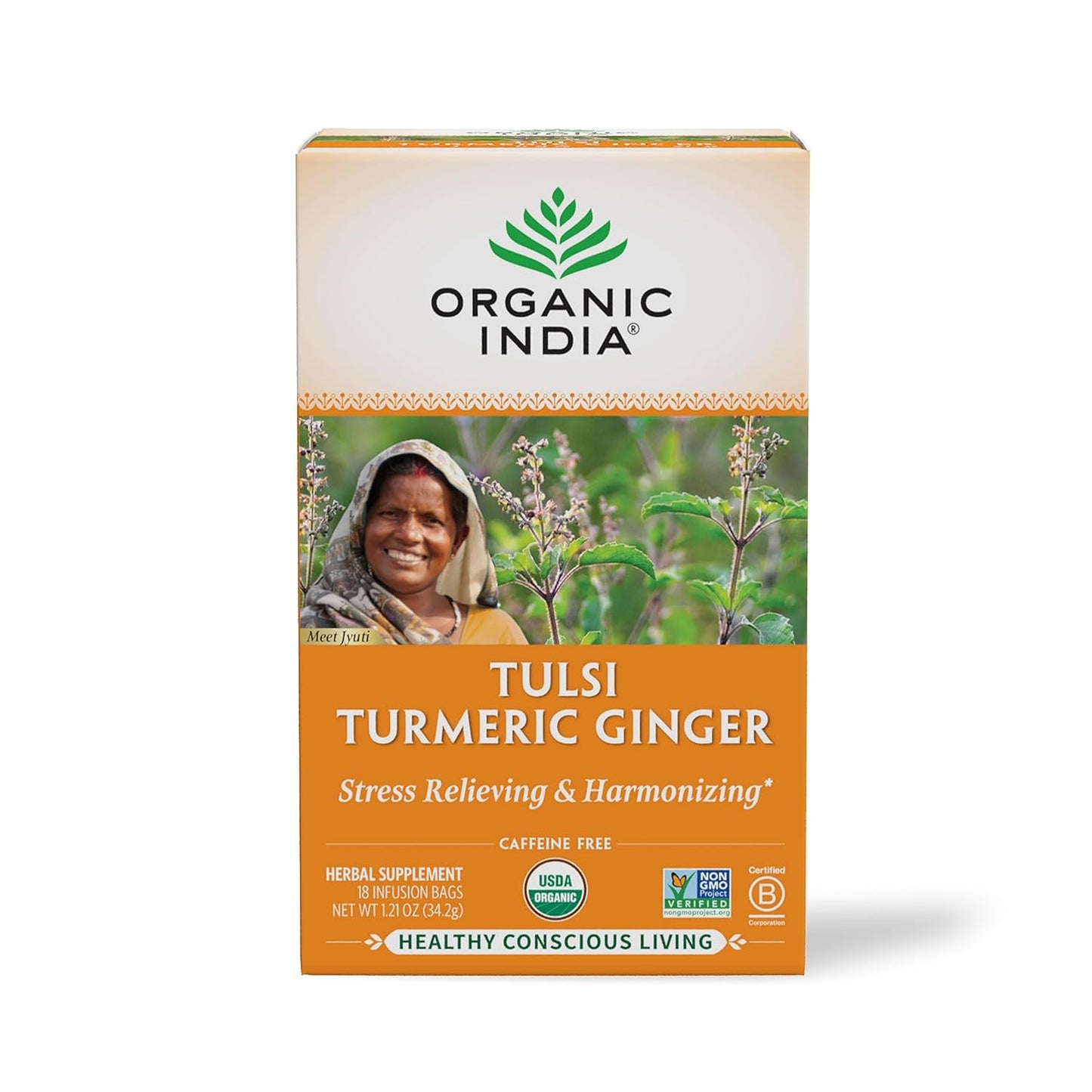 Tulsi Green Tea Bags - Holy Basil Tea, African Basil, Stress Relieving, Immune Support, USDA Certified Organic, Premium Darjeeling Green Tea, Caffeinated - 18 Infusion Bags, 1 Pack TLBH
