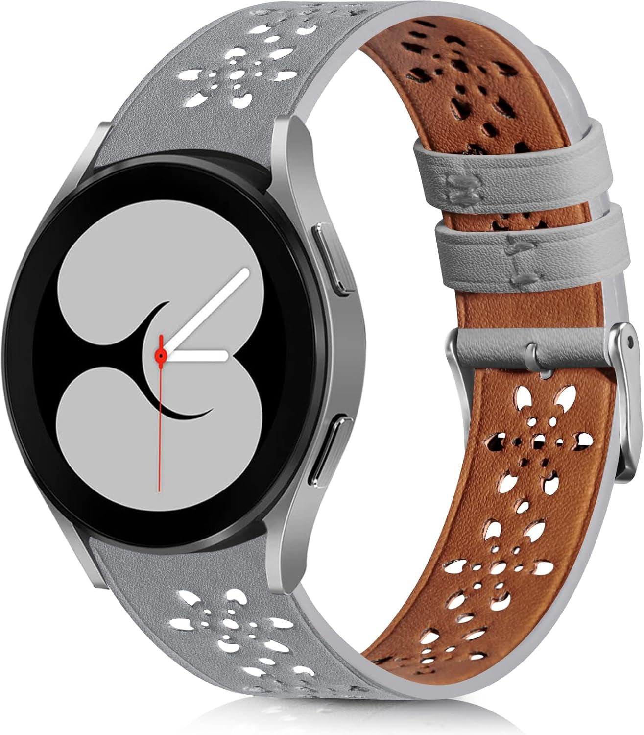 20Mm Leather Bands for Samsung Galaxy Watch 6/5/4 40Mm 44Mm/Watch 5 Pro 45Mm/Watch 4 Classic 42Mm 46Mm, Floral Breathable Hollow Replacement Wristbands for Women Men,1 Pack