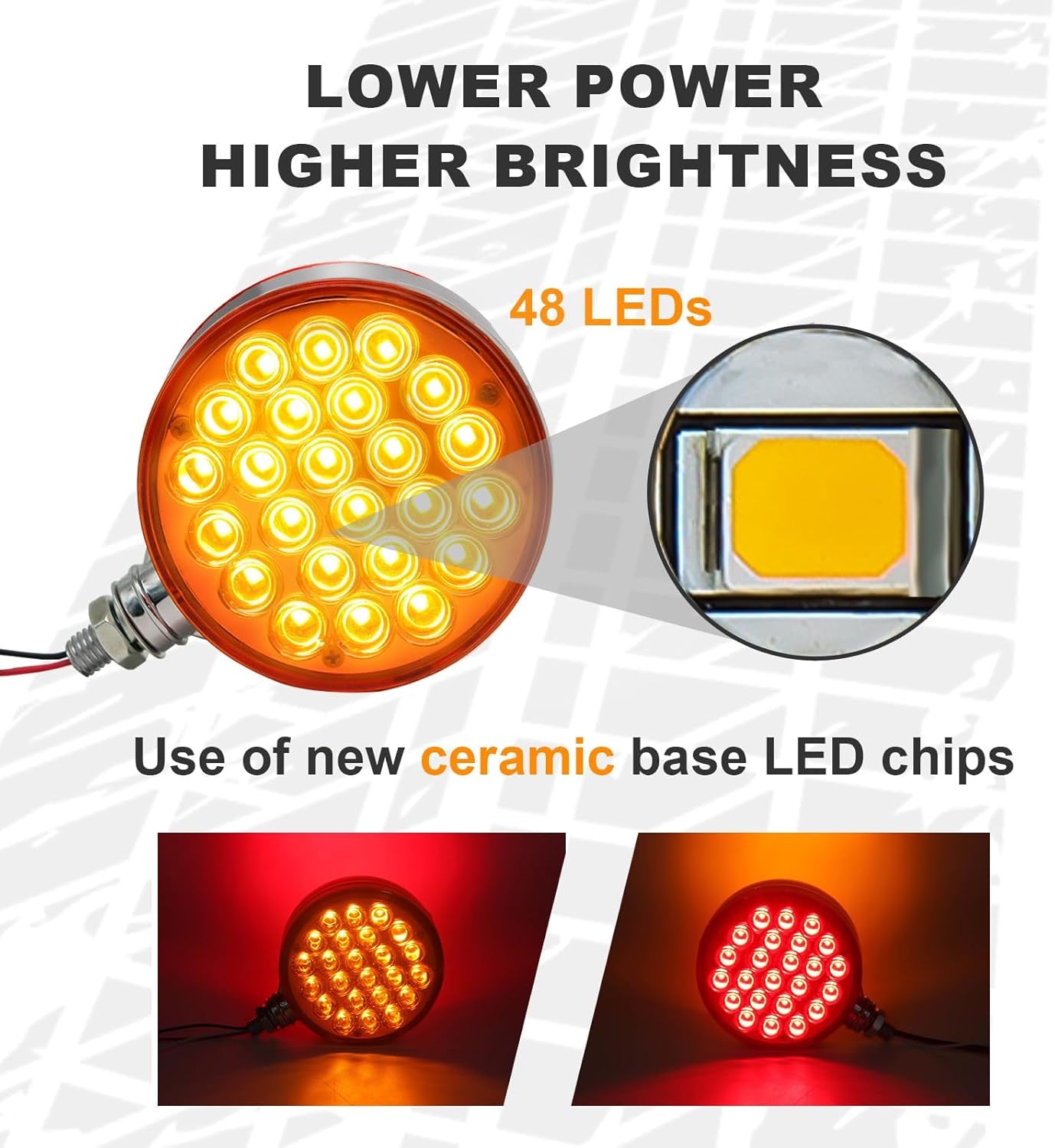 4" round Pedestal Fender Lights, 48 LED Double Face Turn Signal Light for Semi Truck Trailer Towing, 2PCS Amber Red Marker Tail Light for Tractor RV Brake Running Turning TRUCK DRIVER