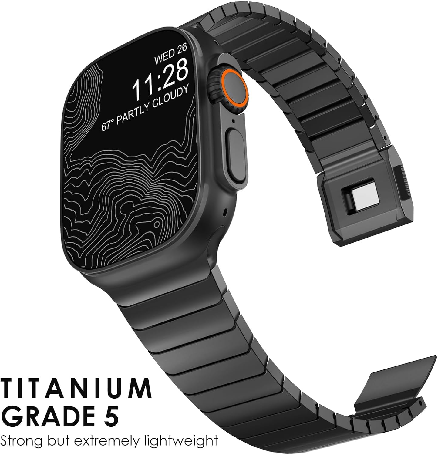 Titanium Band for Apple Watch Band, Lightweight Titanium Metal Strap for Apple Watch Ultra 2/Ultra 49Mm, Series 10 46Mm, 9/8/7 45Mm, SE2/6/5/4 44Mm, 3/2/1 42Mm, Black with Magnetic Clasp