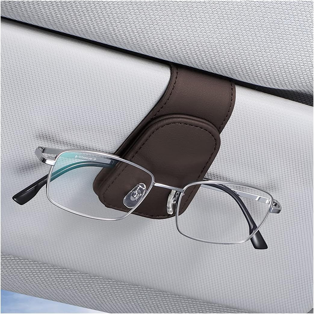 Sunglasses Holders for Car Sun Visor, Leather Eyeglasses Hanger Mounter, Magnetic Glasses Holder and Ticket Card Clip, Auto Interior Accessories Universal for SUV Pickup Truck TRUCK DRIVER