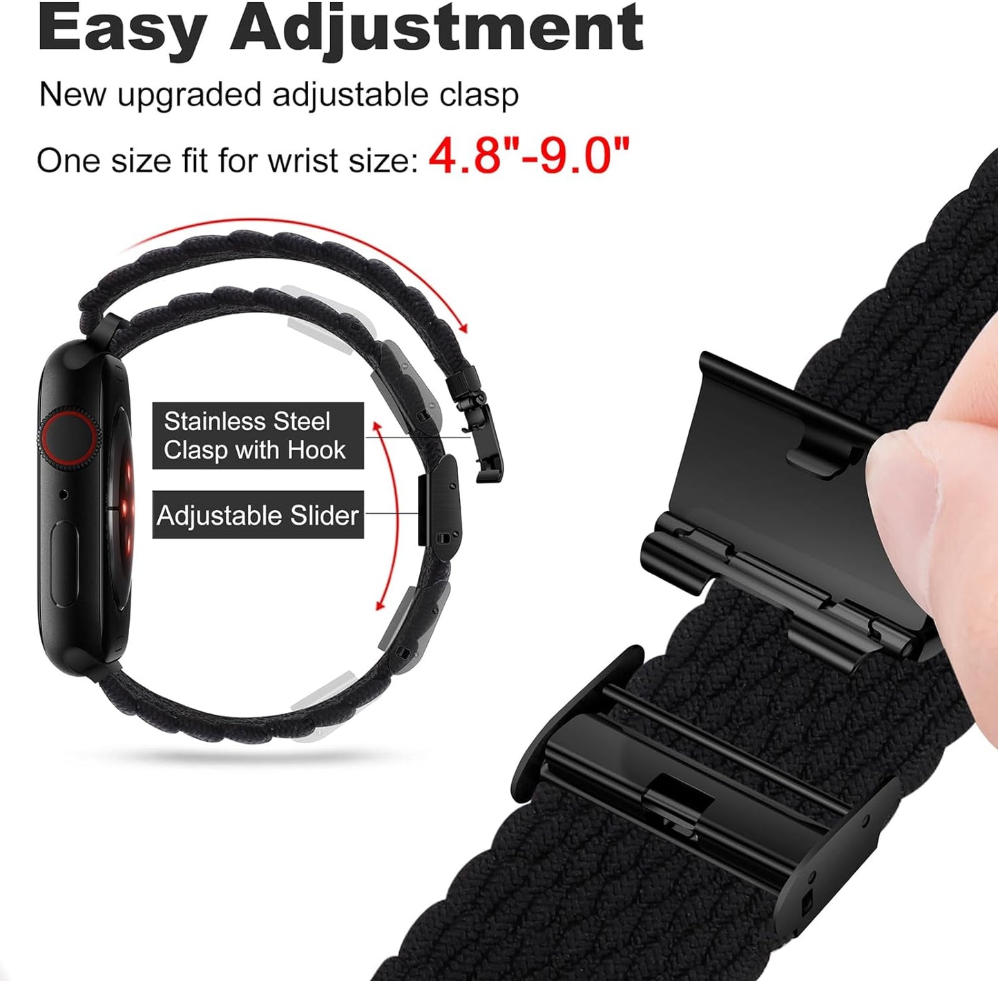 Compatible for Apple Watch Band 38Mm 40Mm 41Mm 42Mm 44Mm 45Mm 49Mm for Women Men,Stretchy Solo Loop Strap Adjustable Elastic Nylon Braided Wristband for Iwatch Series 9 8 7 6 SE 5 4 3 Ultra 2 1