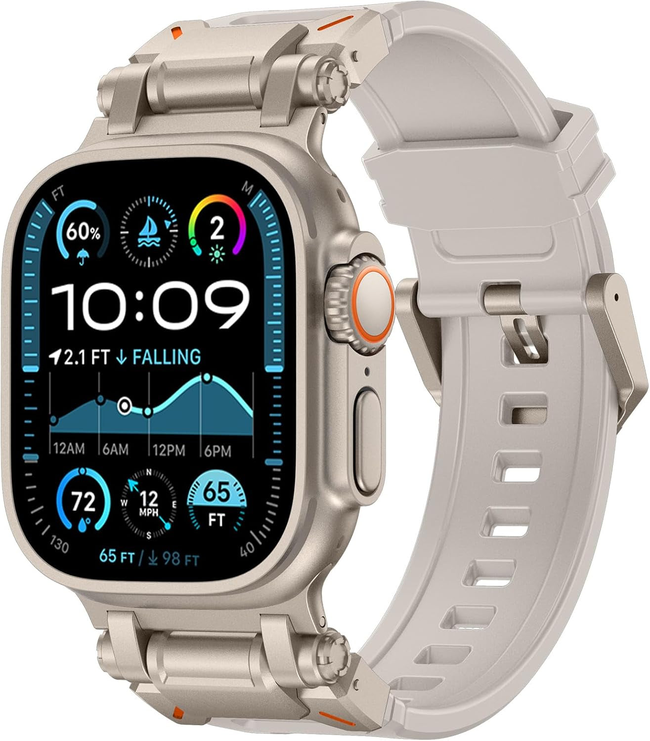 Designed for Apple Watch Band Apple Watch Ultra 2/Ultra 49Mm for Men, Silicone Rubber Bands with Metal Connector for Apple Watch Series 10 46Mm, 9/8/7 45Mm, SE2/SE 6/5/4 44Mm, 3/2/1 42Mm