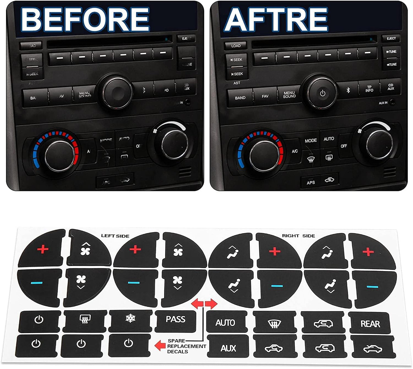 2Pcs AC Dash Button Decal + Radio Button Repair Kit Stickers, Decal Replacement for 2007-2015 GM Vehicles Car SUV Van Truck Chevy Accessories TRUCK DRIVER