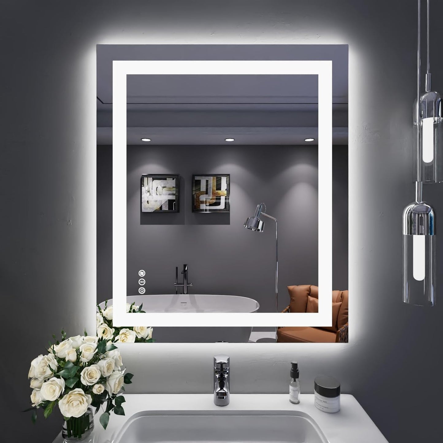 60”X30“ RGB LED Bathroom Mirror with Lights for Bathroom, Anti-Fog, Dimmable,Multiple Light Modes, RGB Backlit + Front Light, Memory Function, Tempered Glass