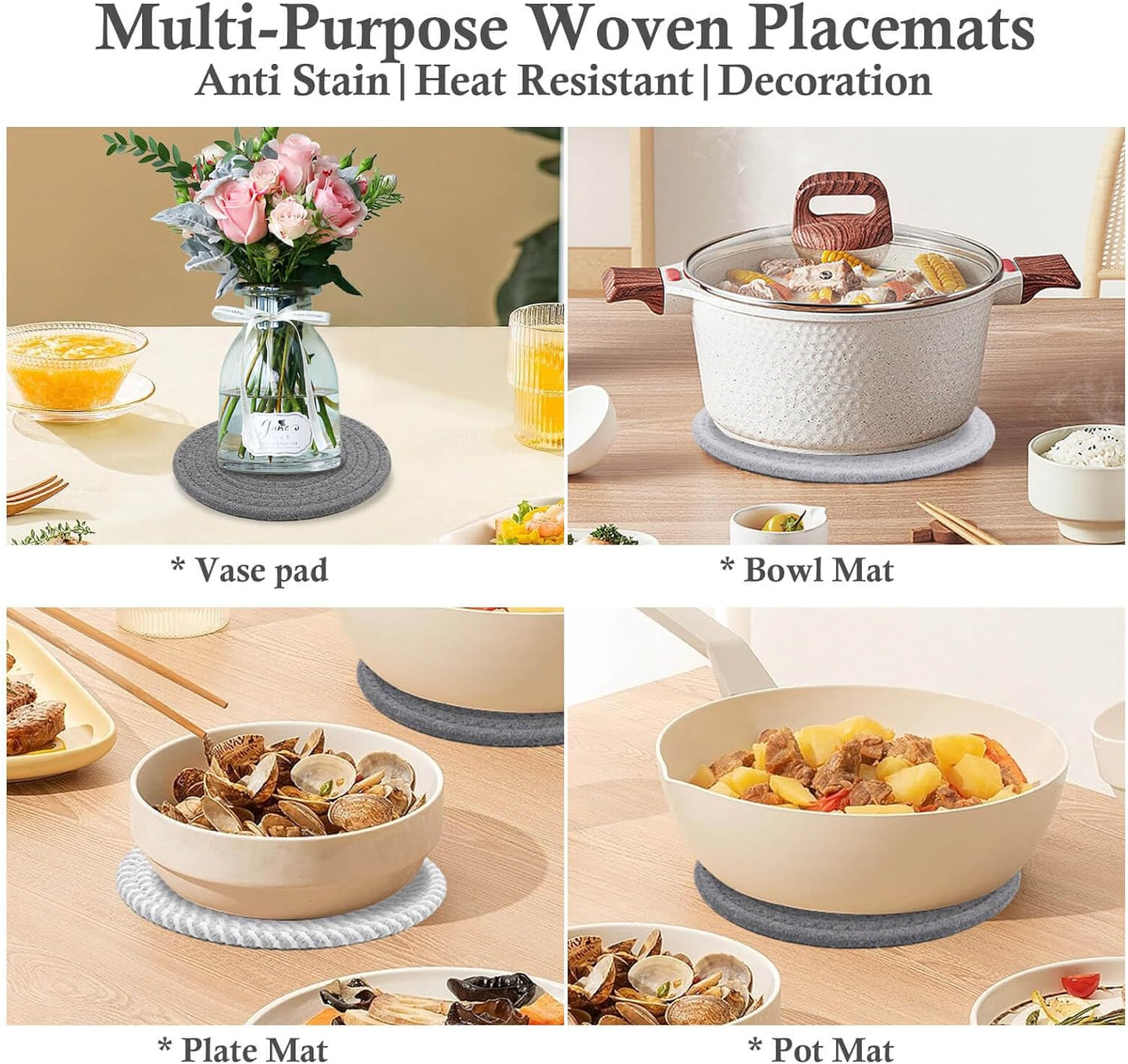 7" Trivets for Hot Dishes, Hot Pots and Pans, 4 Heat Resistant Hot Pads, Pot Holders for Kitchen, Hot Plate Mats for Kitchen Countertops, Table, Home Essentials, Farmhouse Decor