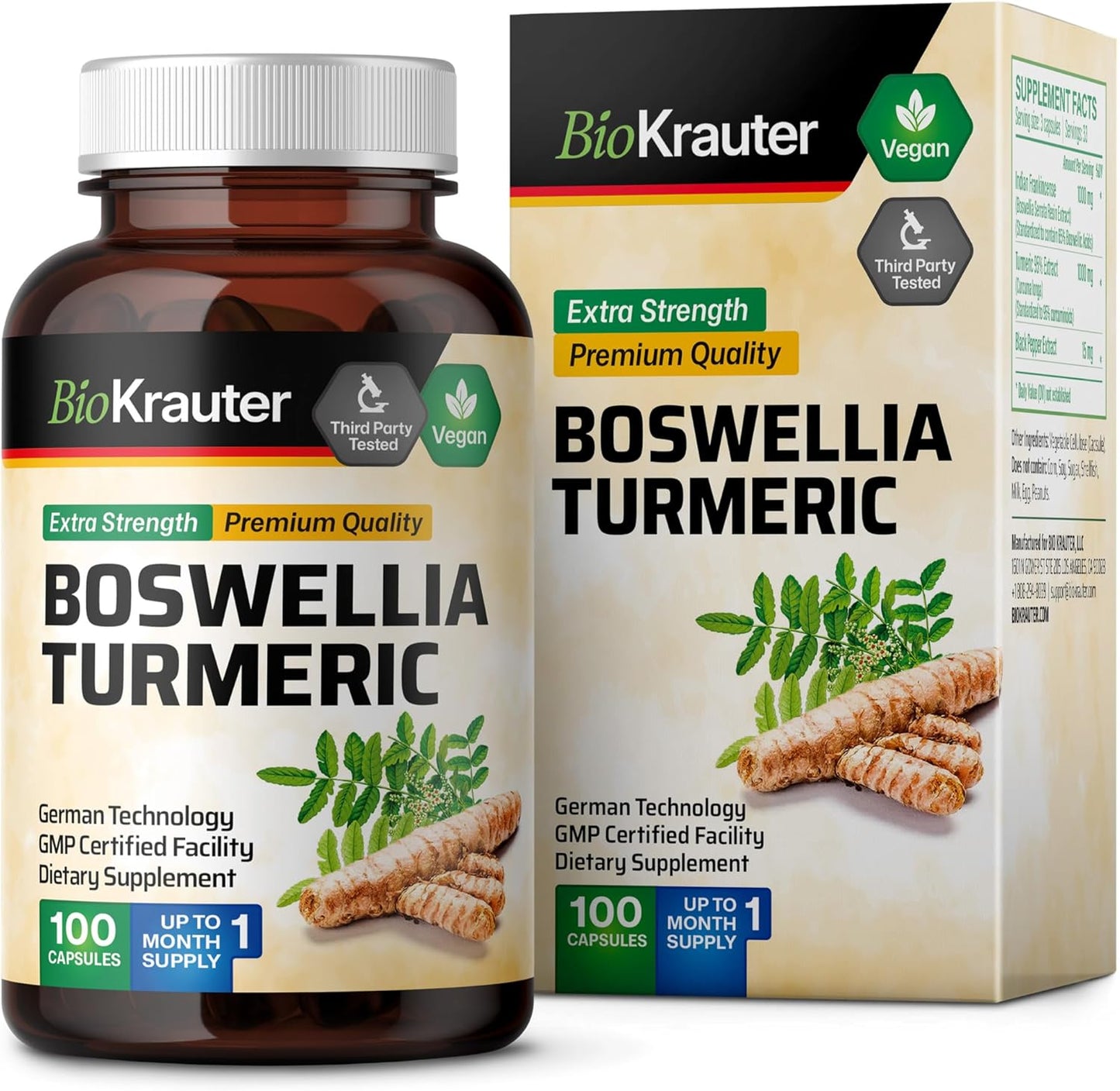 Turmeric Supplement with Boswellia Extract Capsules - 2000 Mg Blend - 100 Count - Vegan Boswellia Turmeric (Curcumin) - Formula W/Black Pepper TLBH