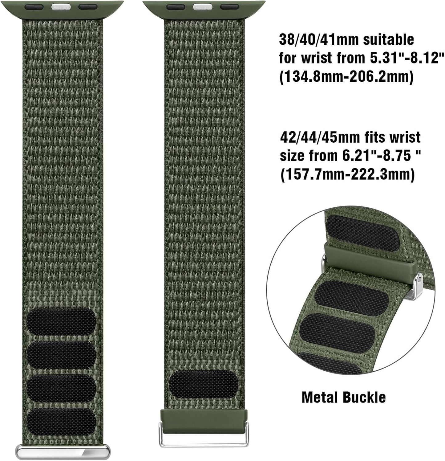 Nylon Band Compatible with Apple Watch Band 38Mm 40Mm 41Mm 42Mm 44Mm 45Mm 46Mm 49Mm for Women Men, Soft Braided Stretchy Solo Loop Sport Band for Iwatch Series 10/9/8/7/Se/Ultra Army Green S