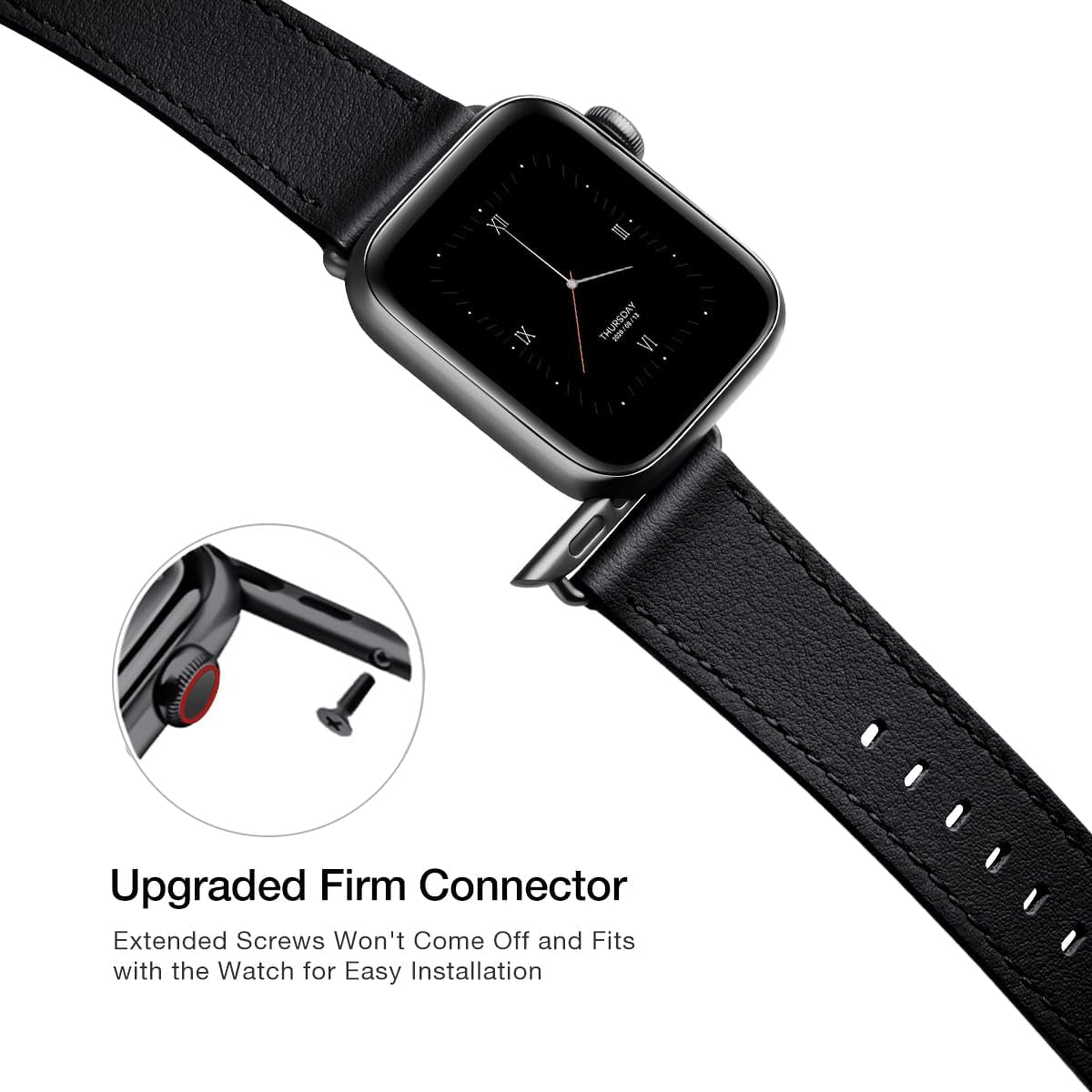 Leather Bands Compatible with Apple Watch Band 38Mm 40Mm 41Mm 42Mm 44Mm 45Mm 49Mm, Genuine Leather Strap Compatible for Women Men Iwatch SE Ultra Series 9 8 7 6 5 4 3 2 1 (Black/Black)