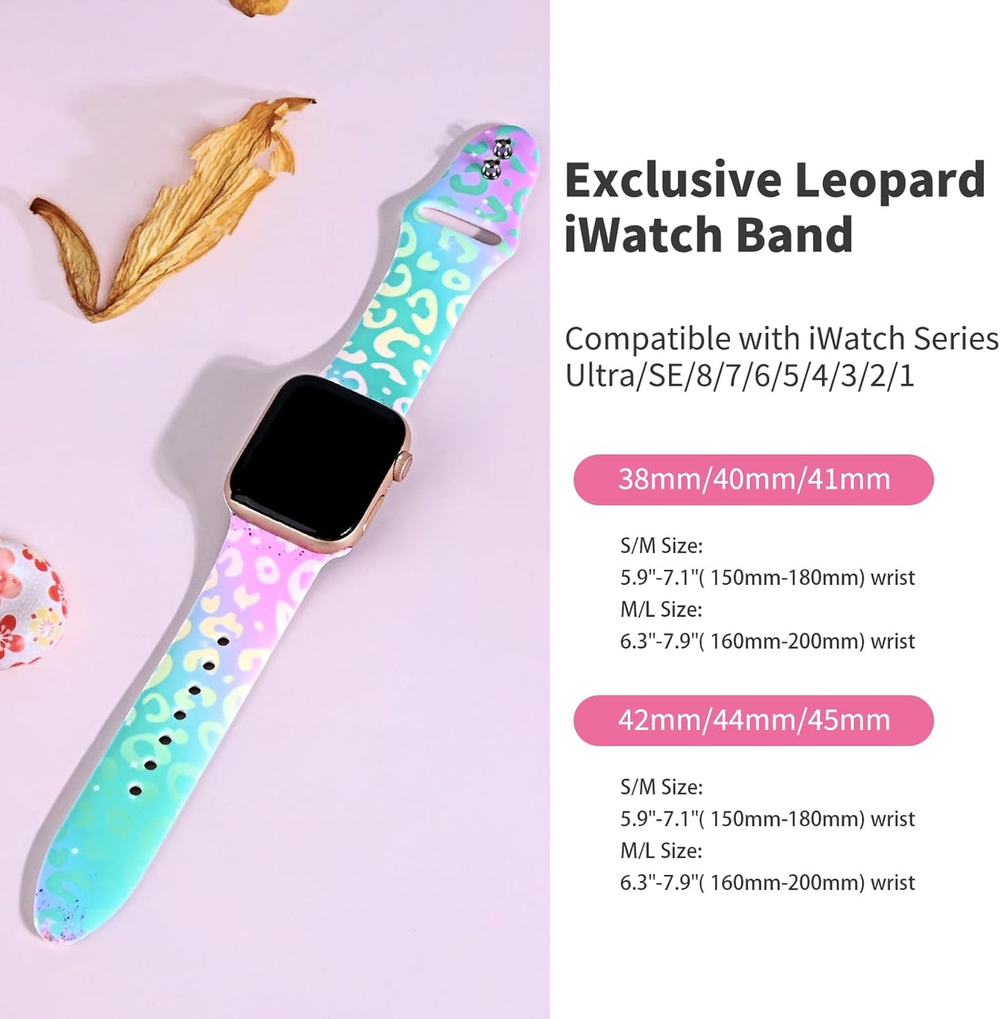 Leopard Print Compatible with Apple Watch Band for Women 42Mm 44Mm 45Mm 49Mm, Cheetah Print Sport Strap for Iwatch Bands Series SE 8 7 6 5 4 3 2 1, Gradient Green Leopard